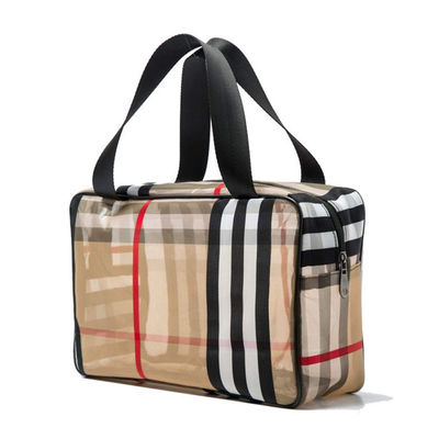 Travel Khaki PVC Stripe Mesh Makeup Bag dla kobiet